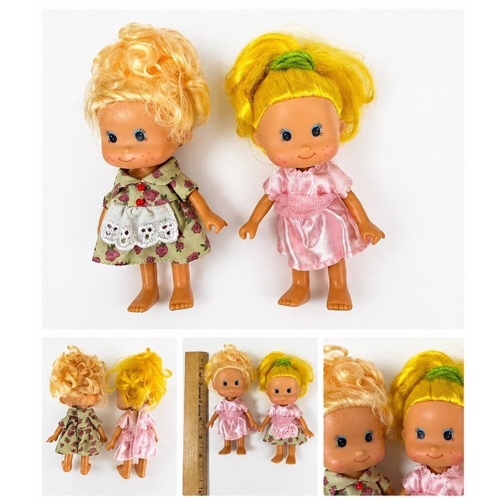 Vintage Strawberry Shortcake Mini Dolls Lot of 2 4” Poseable Freckle Face Dolls